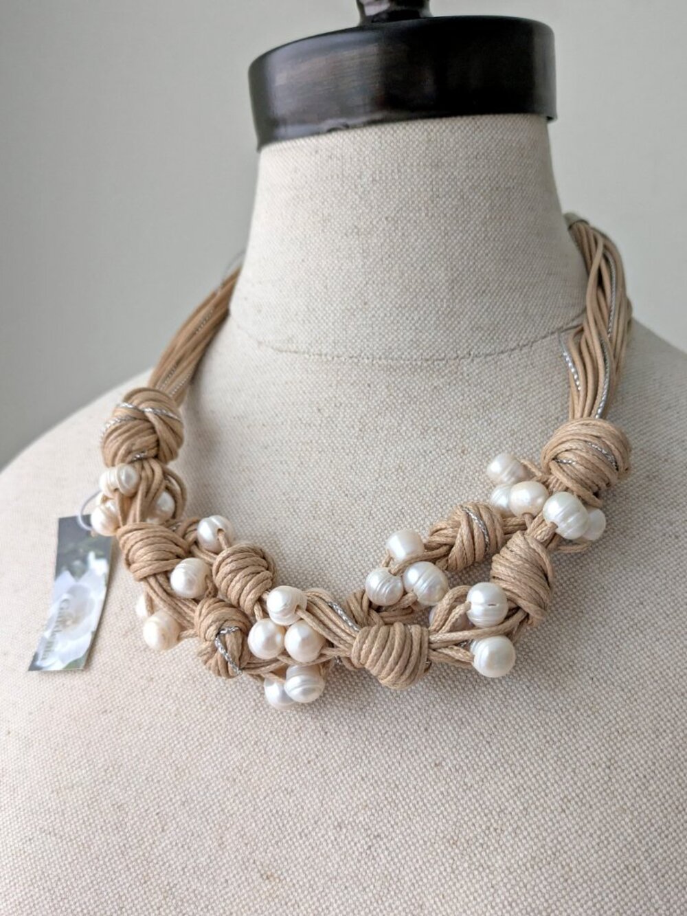 nwt pearl bead & knotted cord statement necklace - Picture 4 of 4